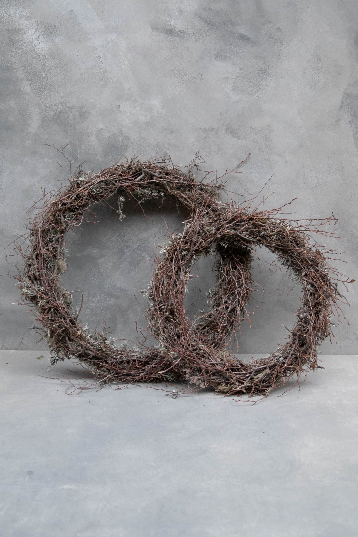 Schmaler grauer Mooskranz mit wildem Bonsai · Ø 40–50 cm · Naturgrau · 50 cm · Ansicht 1