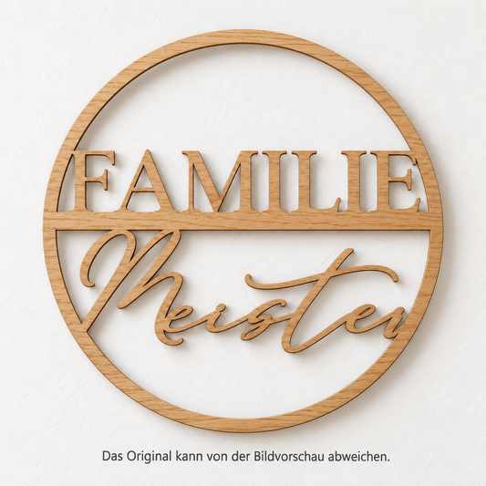 Personalisierbarer Holzkranz mit Familiennamen · Ø 20–30 cm